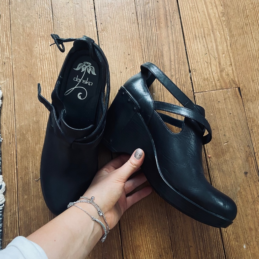 Brand new never worn Dansko black bootie heels